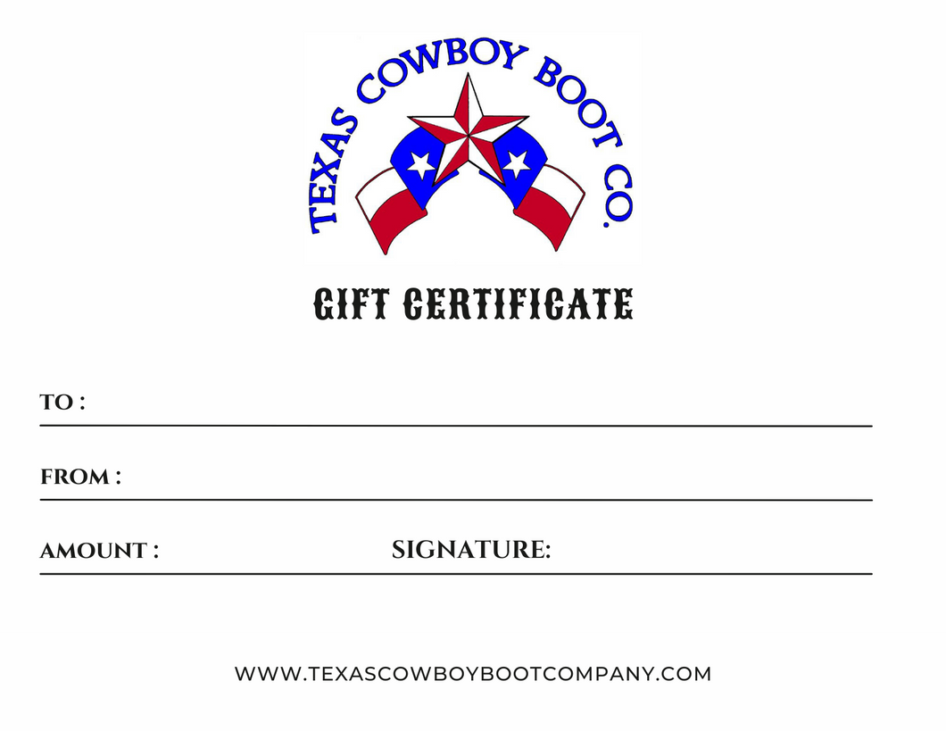 Texas Cowboy Boot Co Gift Card